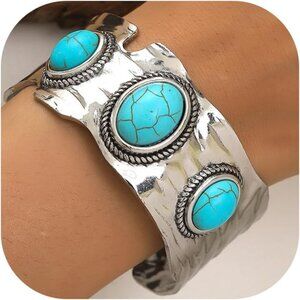 Bohemian Turquoise Adjustable Cuff Bracelet for Women - Vintage Chunky Western J
